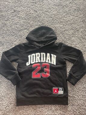 Jordan Black Pullover Hoodie with Red 23 and White Script